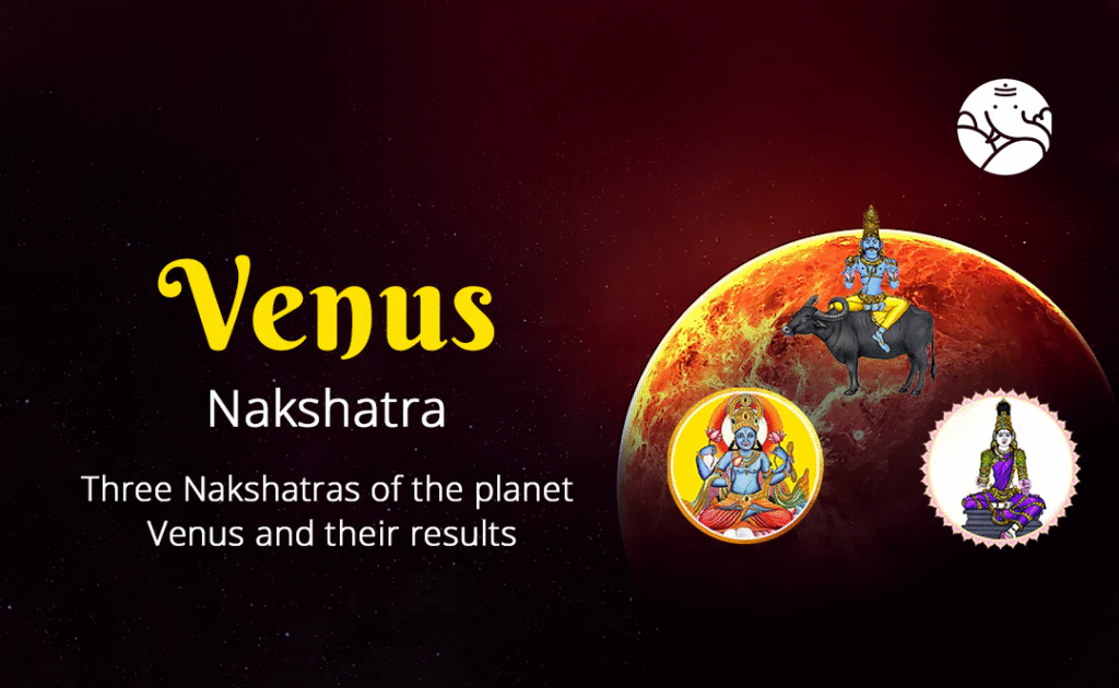 Venus Nakshatras: Bharani, Poorva Phalguni, and Poorva Ashada astrology symbols and traits