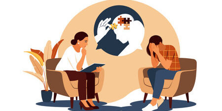 Counsellor helping a client improve mental and emotional well-being during therapy