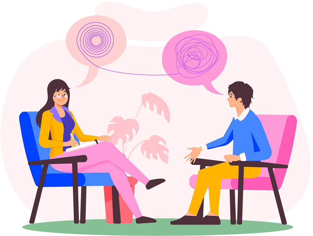 Counsellor explaining different types of counselling to a client