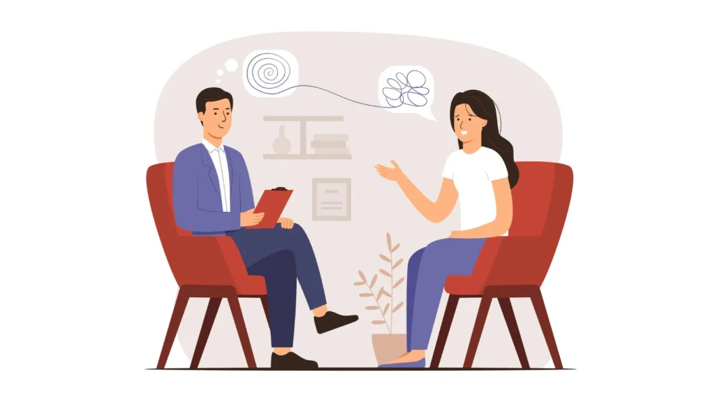 Client having a first counselling session with a professional therapist